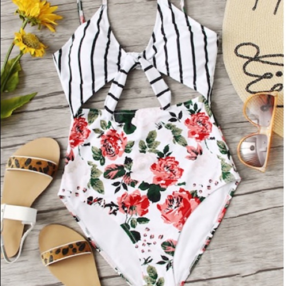 Floral and Striped One Piece